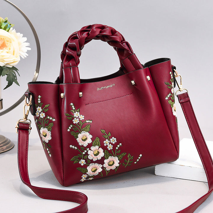 Women's Floral Design Shoulder Bag in Wine Red | Confetti Living