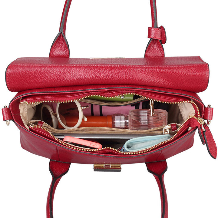 Women's Cruise Leather Messenger Bag showing internal capacity | Confetti Living