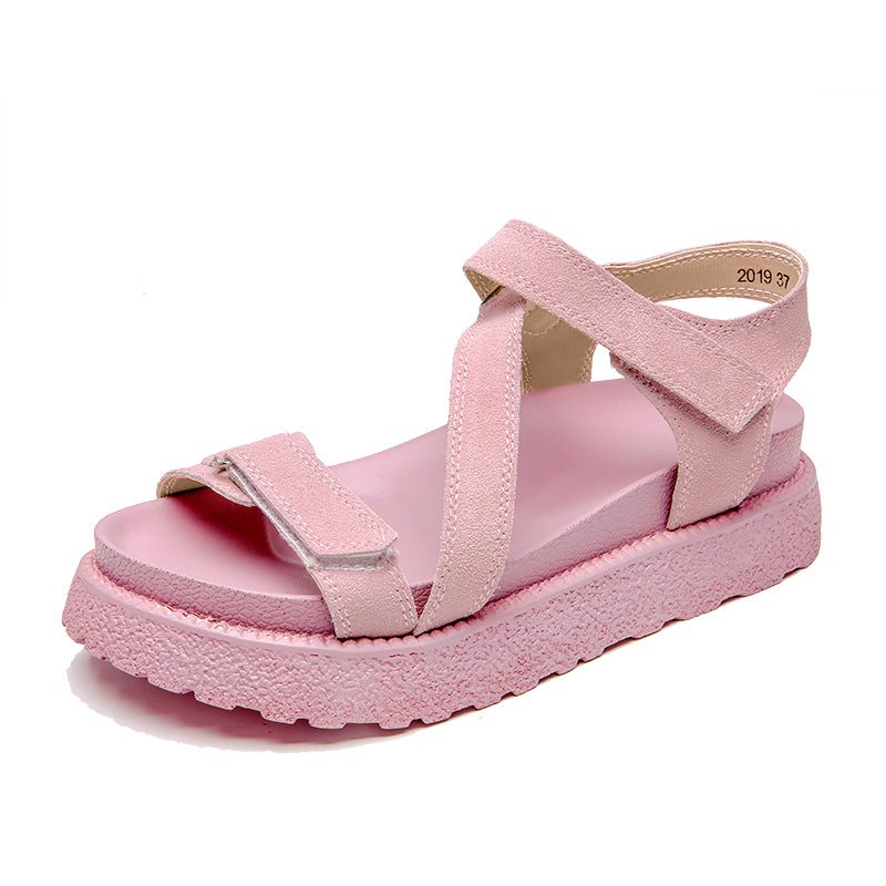 Women's Leather Platform Summer Sandals in Pink | Confetti Living