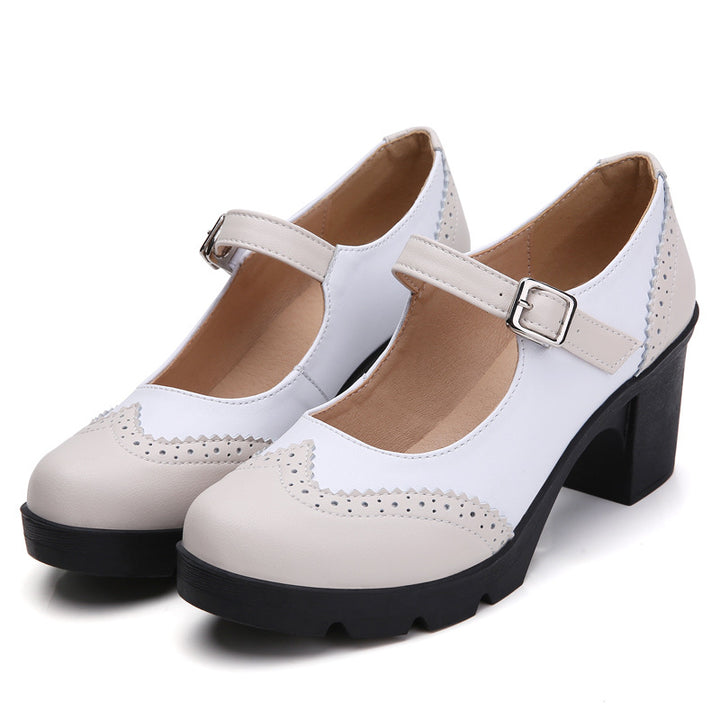 Womens Genuine Leather Mary Jane Pumps in White | Confetti Living