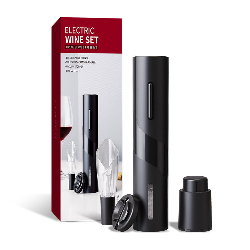 Home Bar Electric Bottle Opener with Accessories showing All Black Set | Confetti Living