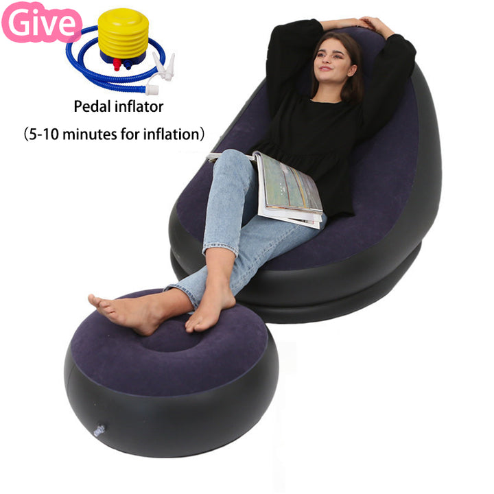 Lazy Inflatable Bean Bag Sofa with Footrest shown with pedal pump | Confetti Living