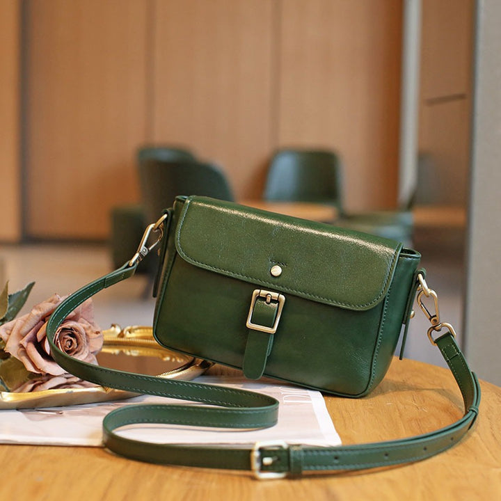 Women's Retro Leather Small Square Shoulder Bag in Green | Confetti Living