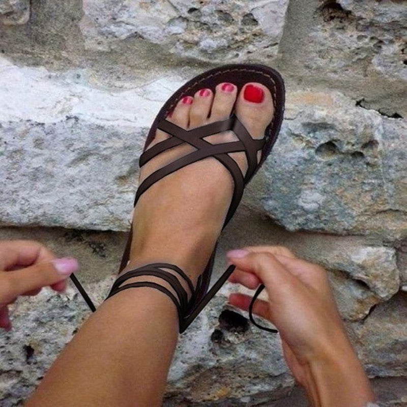 Women's Large Size Summer Sandals Flat Cross Strap