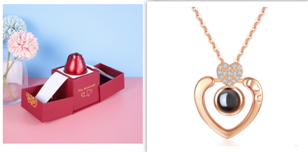 Metal Rose Jewellery Gift Box with Necklace