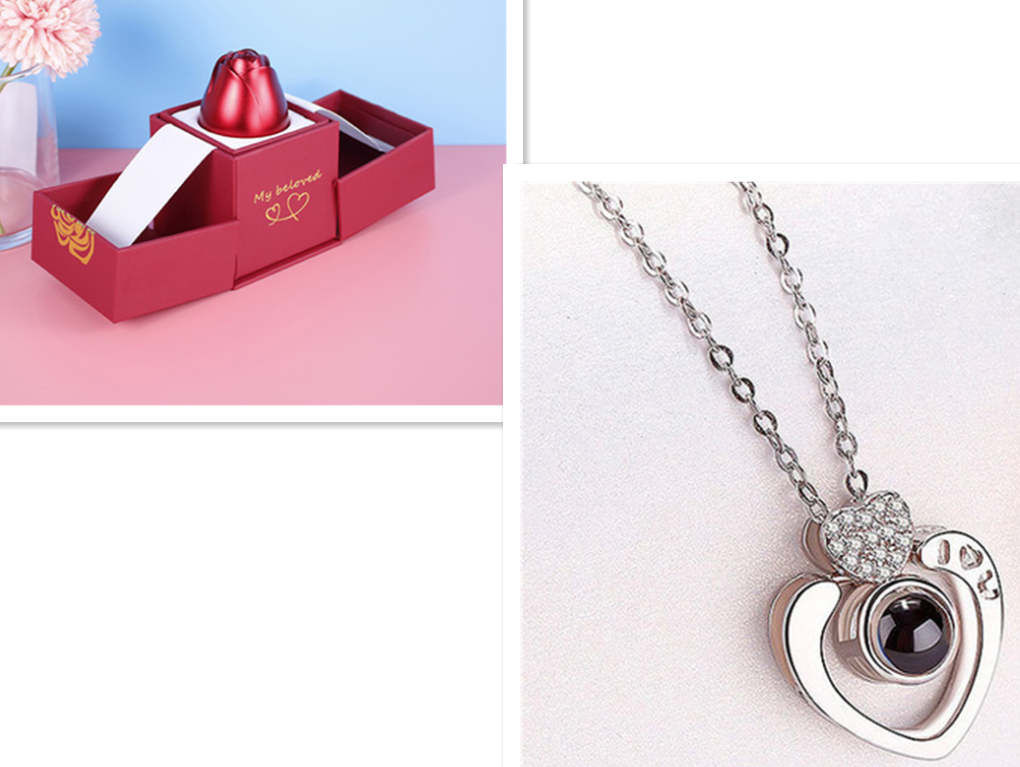 Metal Rose Jewellery Gift Box with Necklace