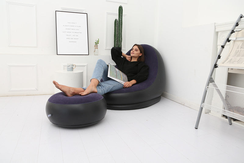 Lazy Inflatable Bean Bag Sofa with Footrest shown in Blue | Confetti Living