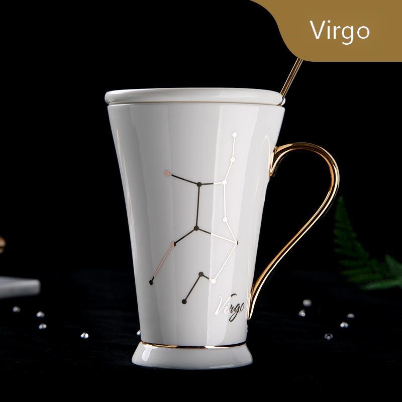 Zodiac Coffee Mugs with Lid and Spoon showing White Virgo | Confetti living