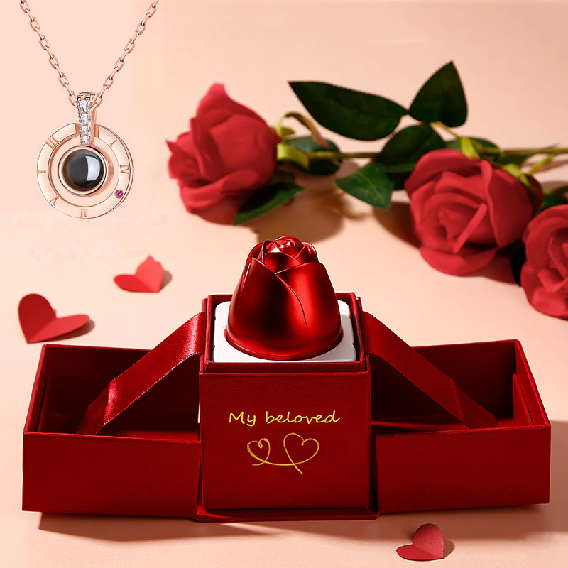 Metal Rose Jewellery Gift Box with Necklace | Confetti Living