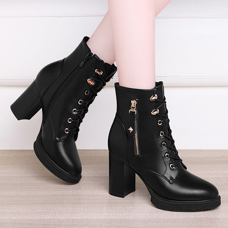 Women's British Style Retro Boots with High Heels