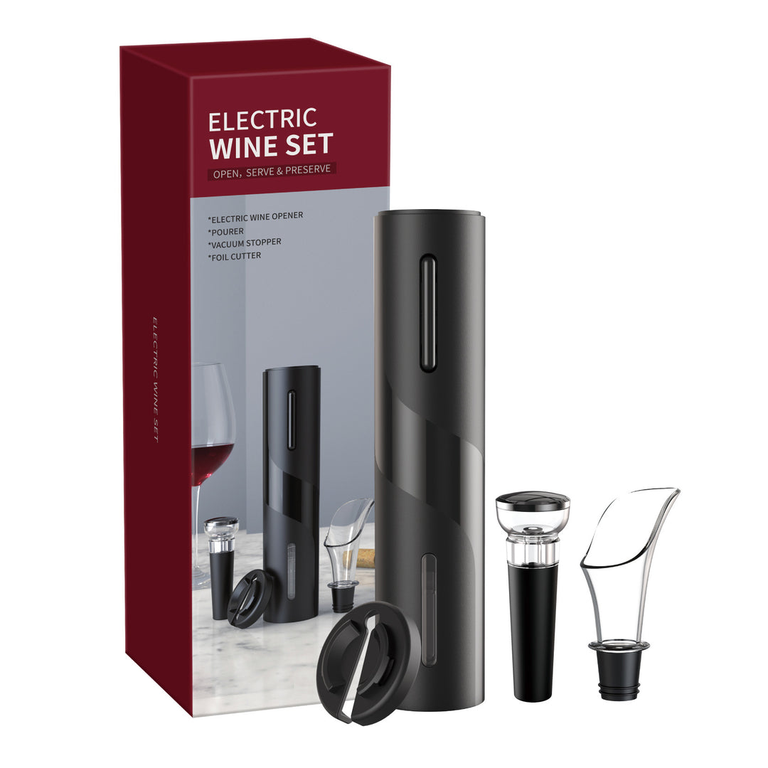 Home Bar Electric Bottle Opener with Accessories showing All Black Set | Confetti Living