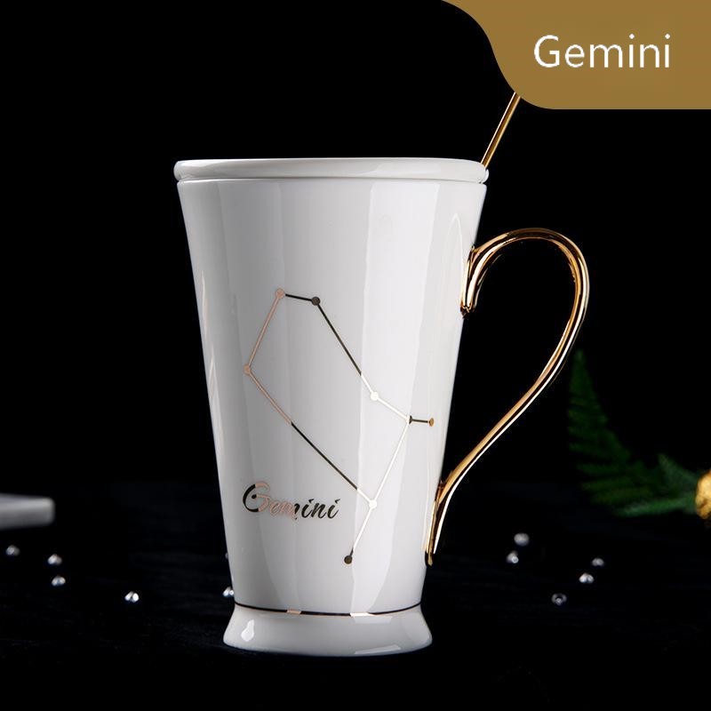 Zodiac Coffee Mugs with Lid and Spoon showing White Gemini | Confetti living