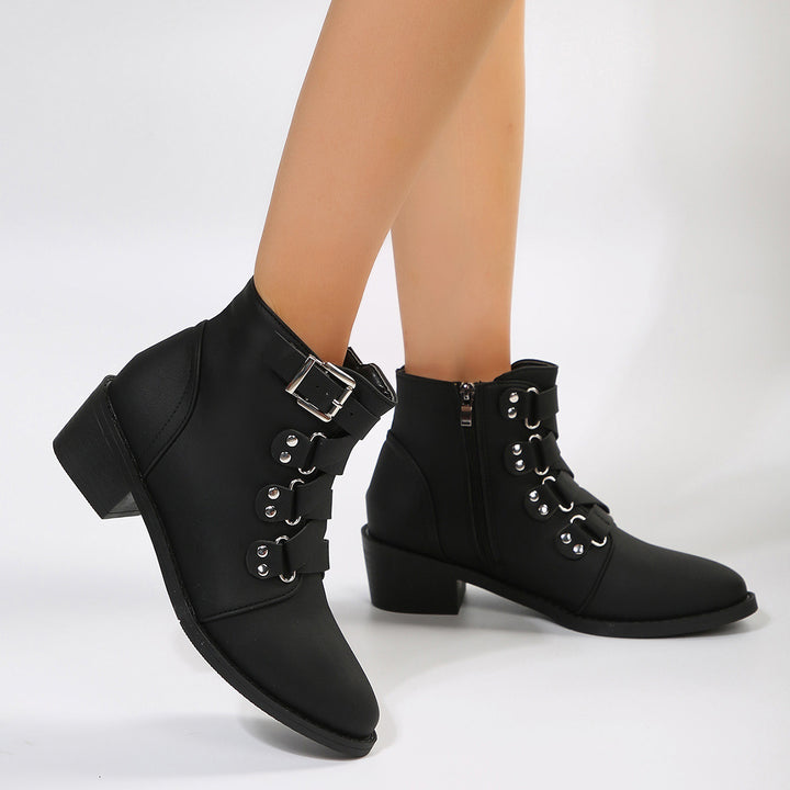 Women's Knight Ankle Boots With Side Zipper And Belt Buckle | Confetti Living