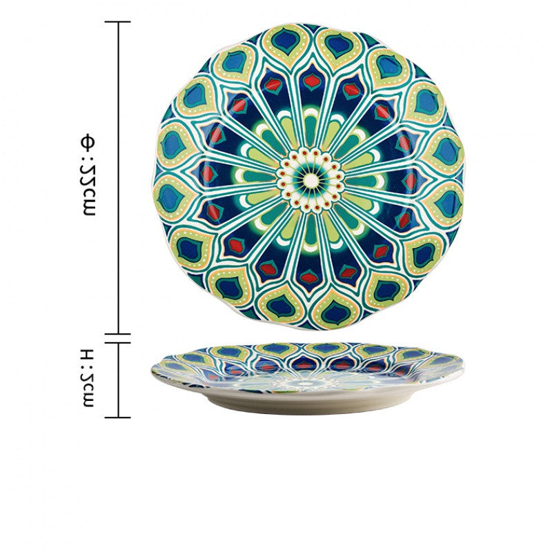 Colourful Glazed Ceramic Steak Plates Showing Bird Tail Design | Confetti Living