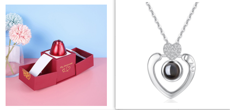 Metal Rose Jewellery Gift Box with Necklace