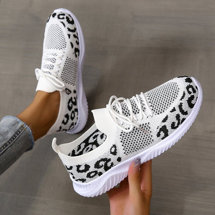 Women's Leopard Print Lace-up Sneakers