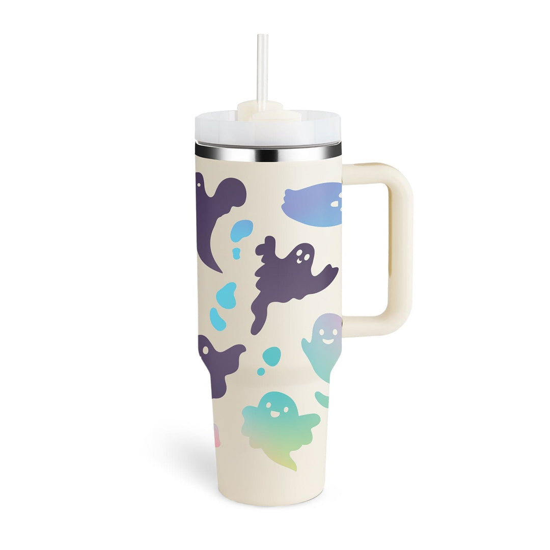 Tumbler with ghost pattern on a white background