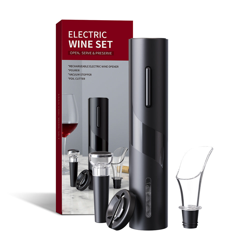 Home Bar Electric Bottle Opener with Accessories showing All Black Set | Confetti Living