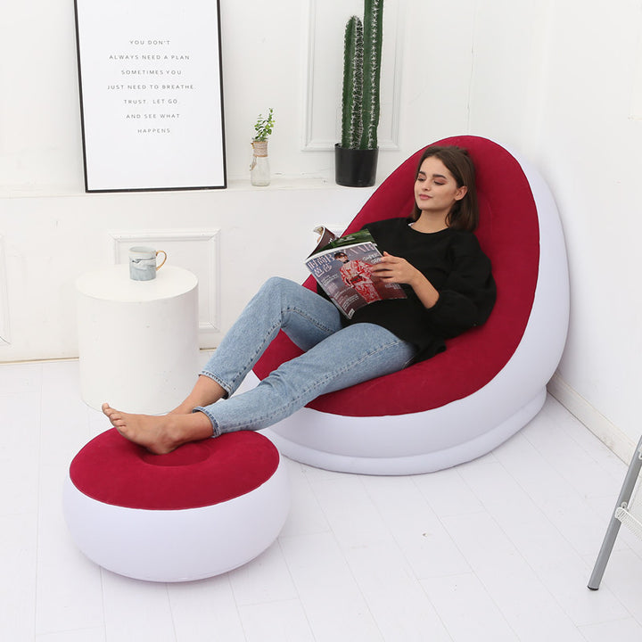 Lazy Inflatable Bean Bag Sofa with Footrest shown in Red | Confetti Living