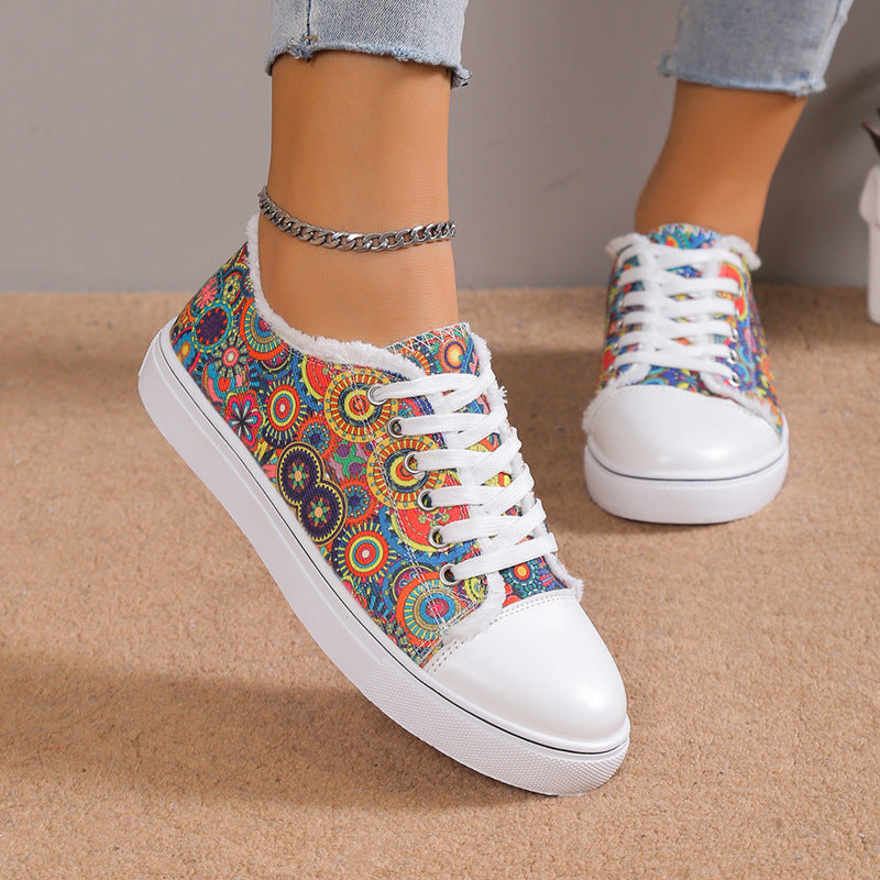 Women's Flower Design Versatile Canvas Shoes showing Lotus Design | Confetti Living