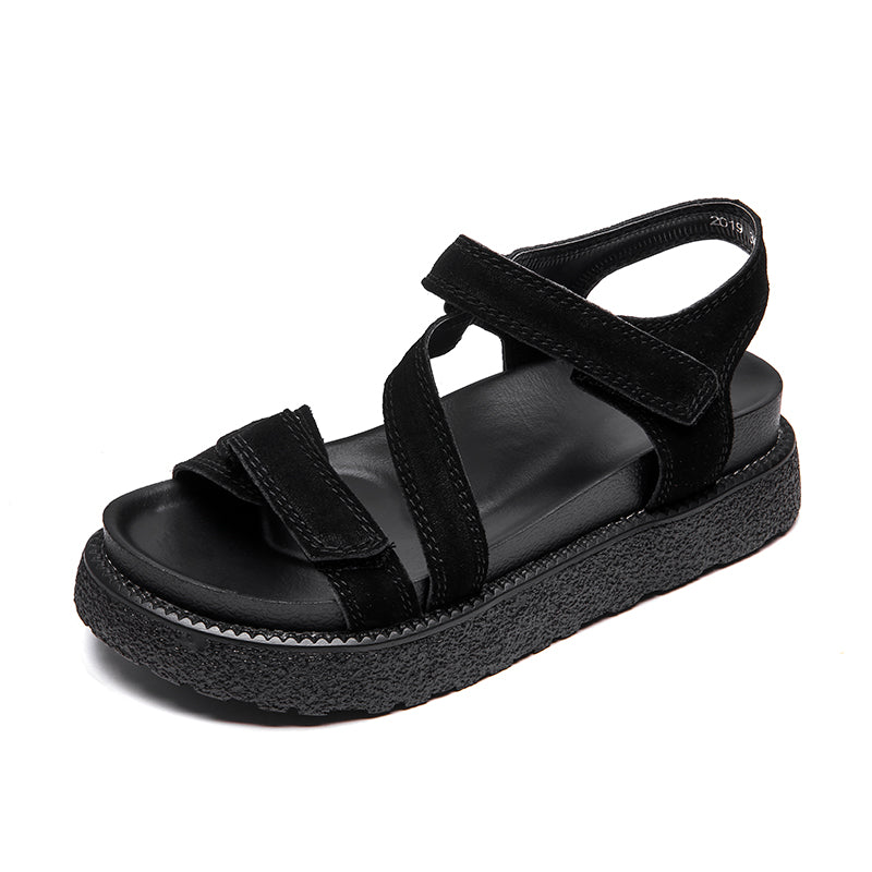 Women's Leather Platform Summer Sandals in Black | Confetti Living