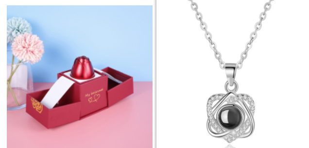 Metal Rose Jewellery Gift Box with Necklace