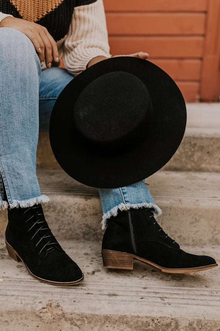 Women's Square Heel Suede Martin Boots in Black | Confetti Living