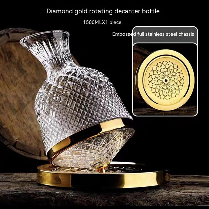 Home Bar Luxury Glass Gyro Wine Decanter  showing Gold Decanter details| Confetti Living