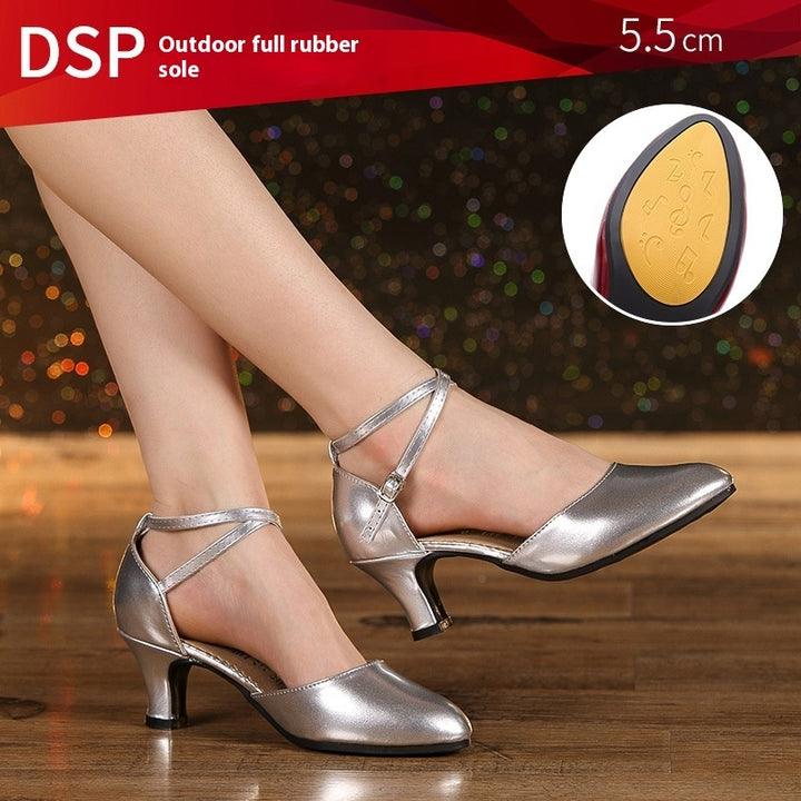 Women's Latin Soft Bottom Dance Shoes in Silver 55mm heels | Confetti Living