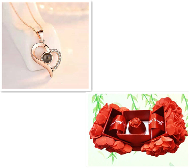 Metal Rose Jewellery Gift Box with Necklace