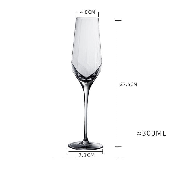 Diamond Crystal Wine and Champagne Glasses showing Champagne Glass with  dimensions | Confetti Living