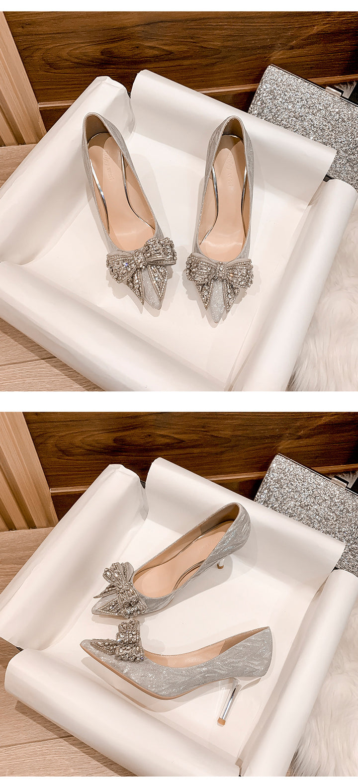 Women's Rhinestone Bow High Heels