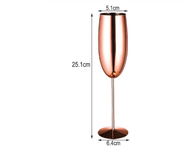 Home Bar Stainless Steel Champagne Flute showing dimensions | Confetti Living