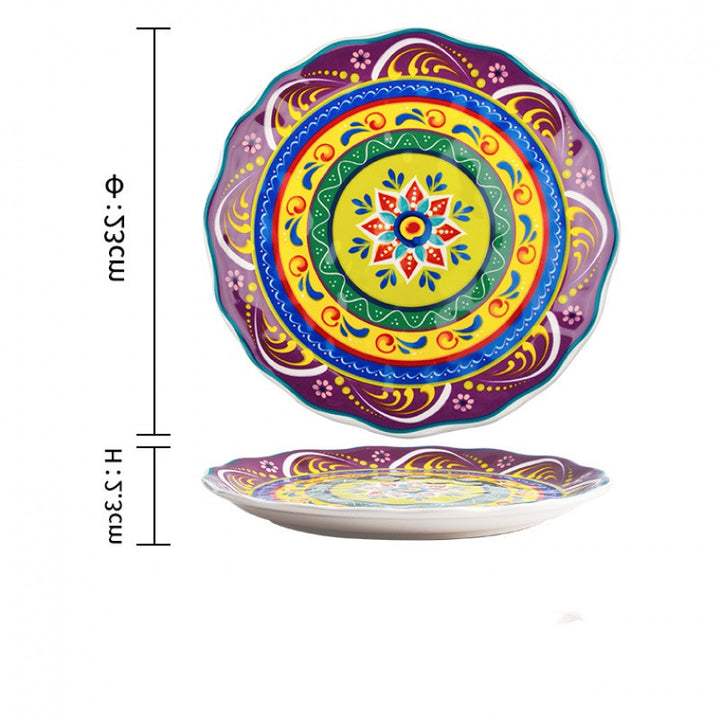 Colourful Glazed Ceramic Steak Plates showing Purple Lace Design | Confetti Living