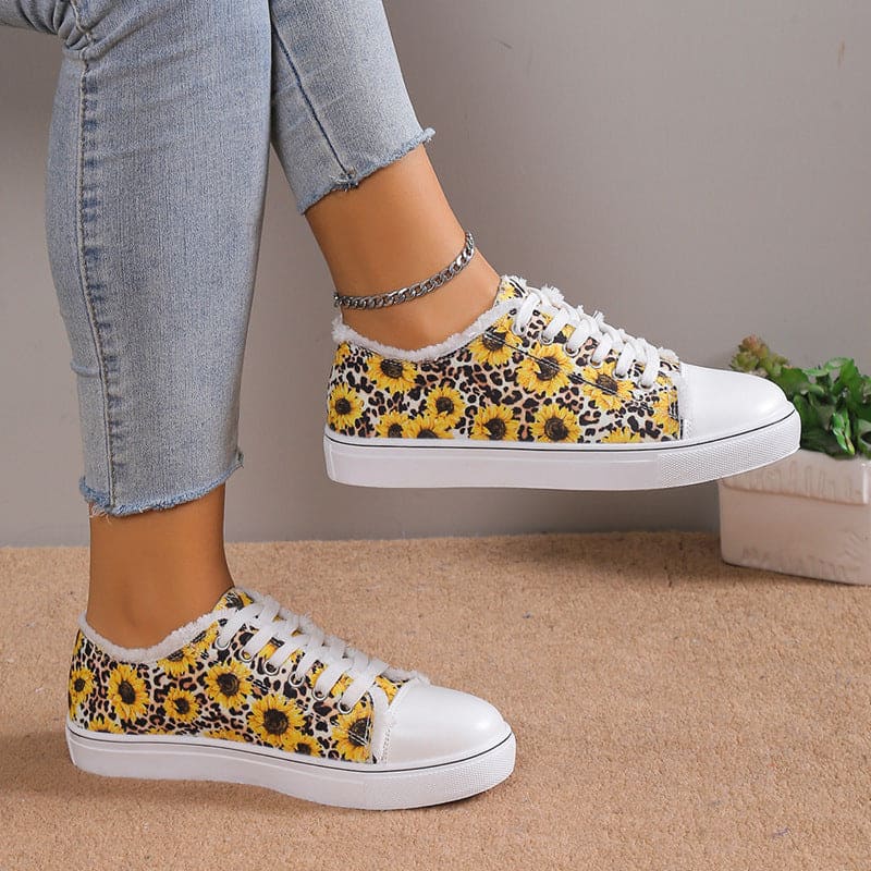 Women's Flower Design Versatile Canvas Shoes showing Sunflower Design | Confetti Living