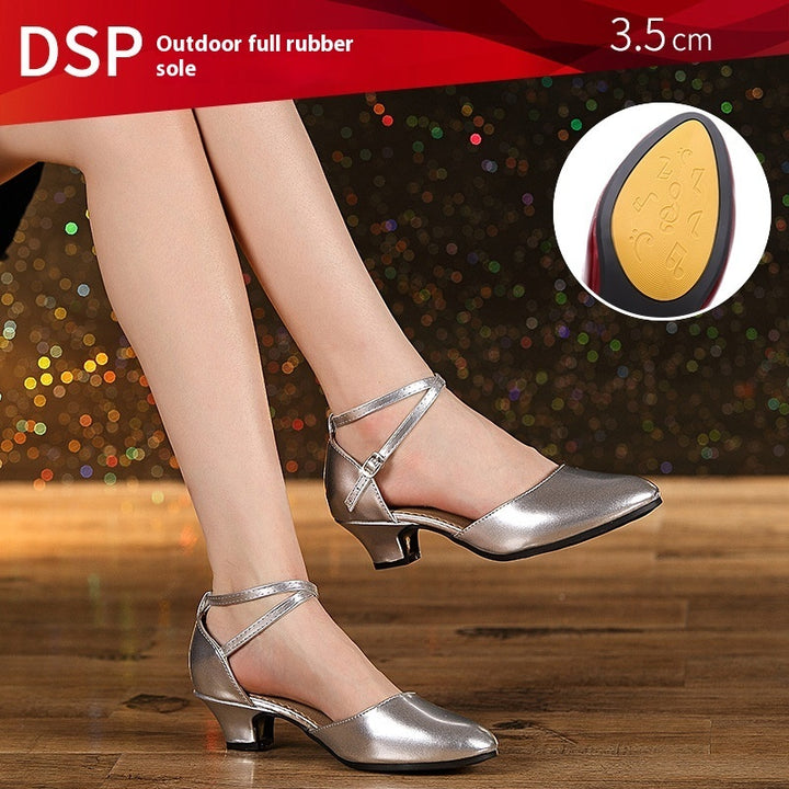 Women's Latin Soft Bottom Dance Shoes in Silver 35mm heels | Confetti Living