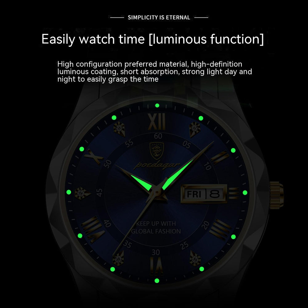 Men's Waterproof Double Calendar Luminous Quartz Watch | Confetti Living
