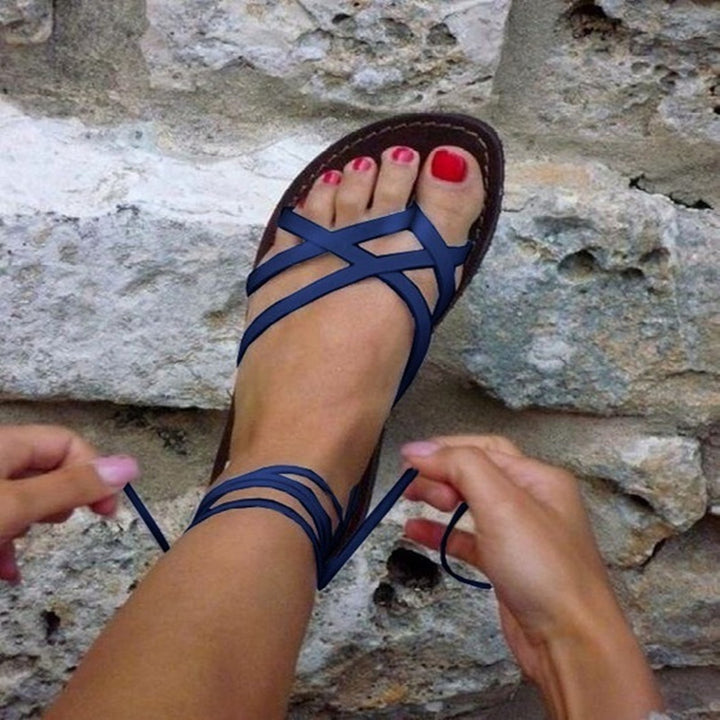 Women's Large Size Summer Sandals Flat Cross Strap