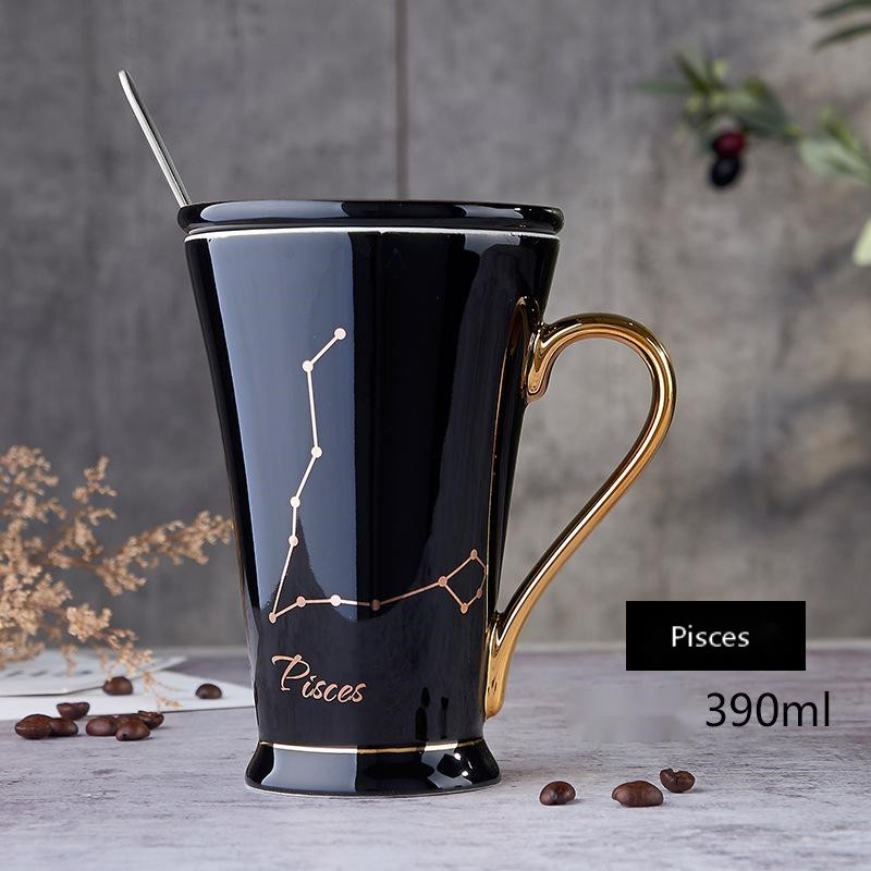 Zodiac Coffee Mugs with Lid and Spoon showing Black Pisces | Confetti living