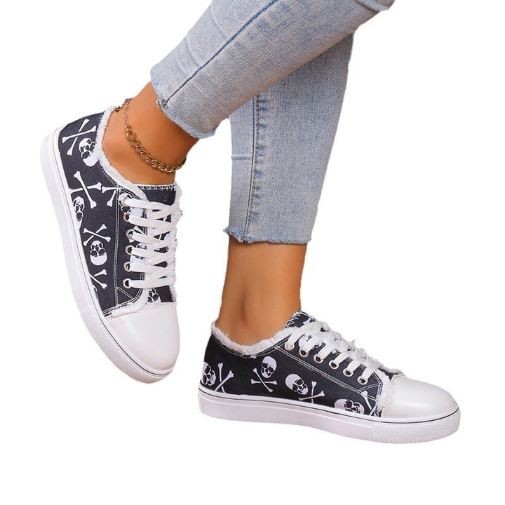 Women's Flower Design Versatile Canvas Shoes showing Skull Design | Confetti Living