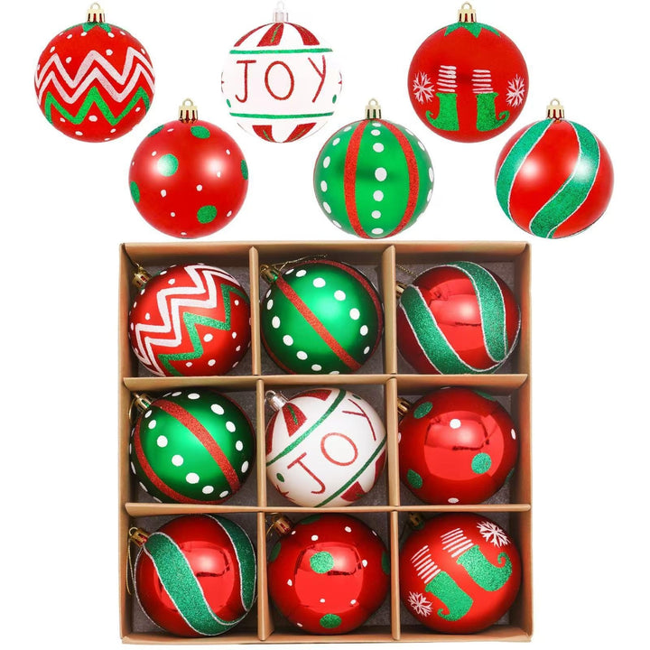 Boxed set of Christmas Hanging Baubles in Red, Green and  White designs 