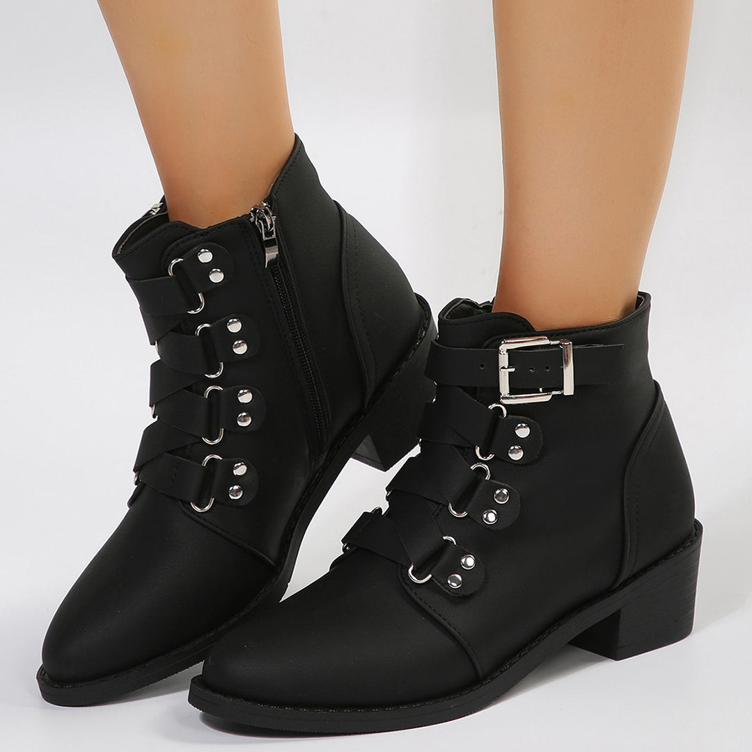 Women's Knight Ankle Boots With Side Zipper And Belt Buckle | Confetti Living