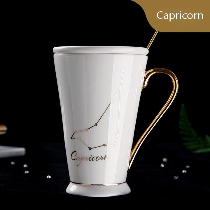 Zodiac Coffee Mugs with Lid and Spoon showing White Capricorn | Confetti living