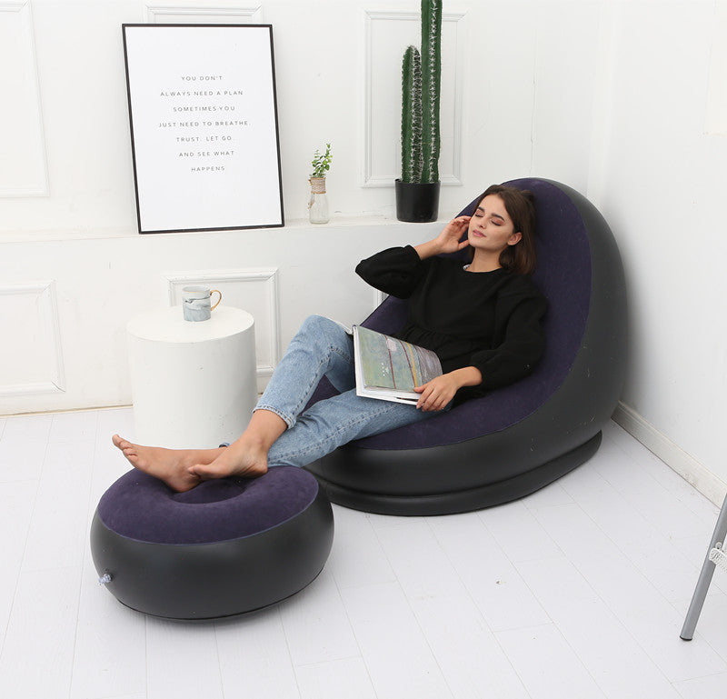 Lazy Inflatable Bean Bag Sofa with Footrest showing in use | Confetti Living