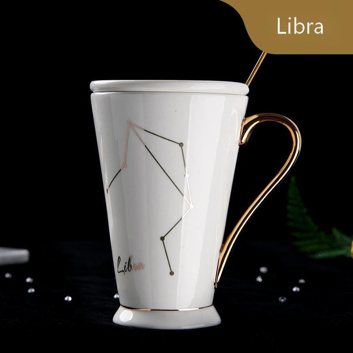 Zodiac Coffee Mugs with Lid and Spoon showingWhite Libra | Confetti living