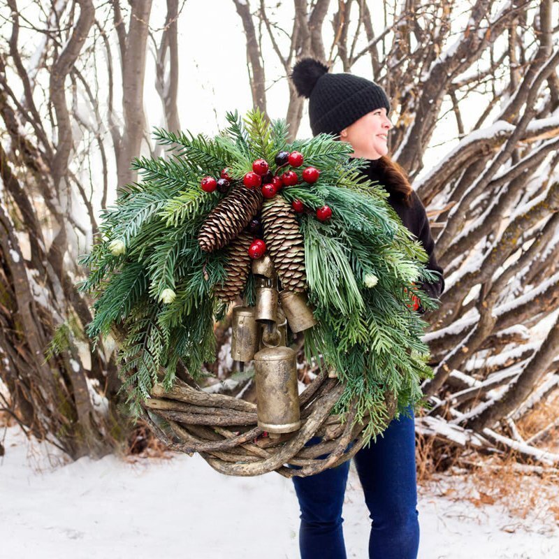 Christmas Door Hanging and Wall Decorations showing a Bell Style Wreath | Confetti Living