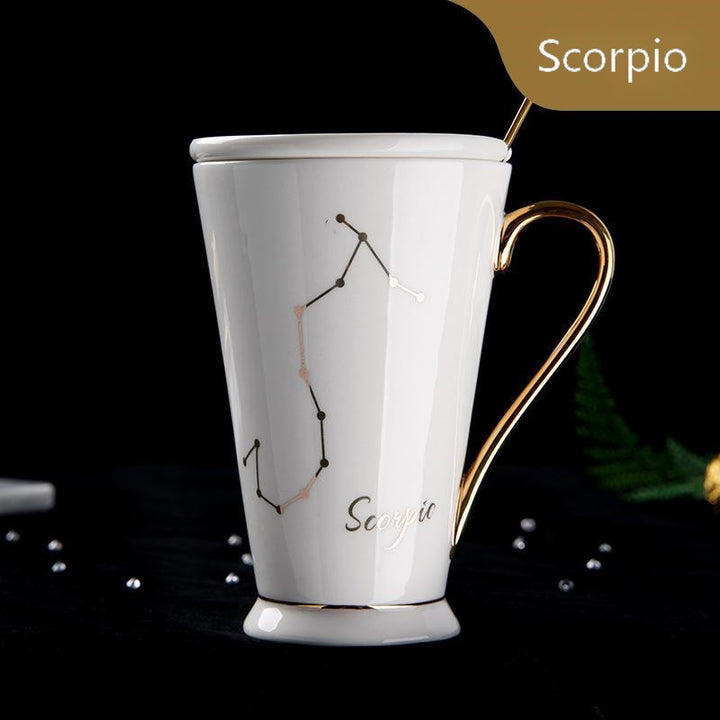 Zodiac Coffee Mugs with Lid and Spoon showing White Scorpio | Confetti living