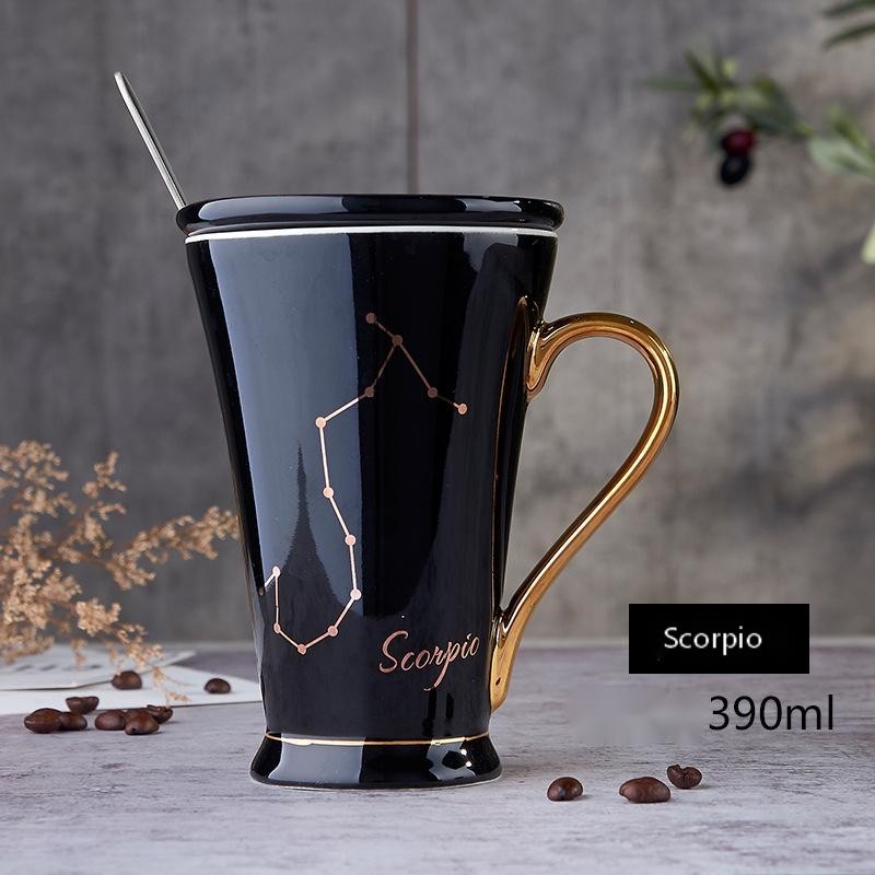 Zodiac Coffee Mugs with Lid and Spoon showing Black Scorpio | Confetti living