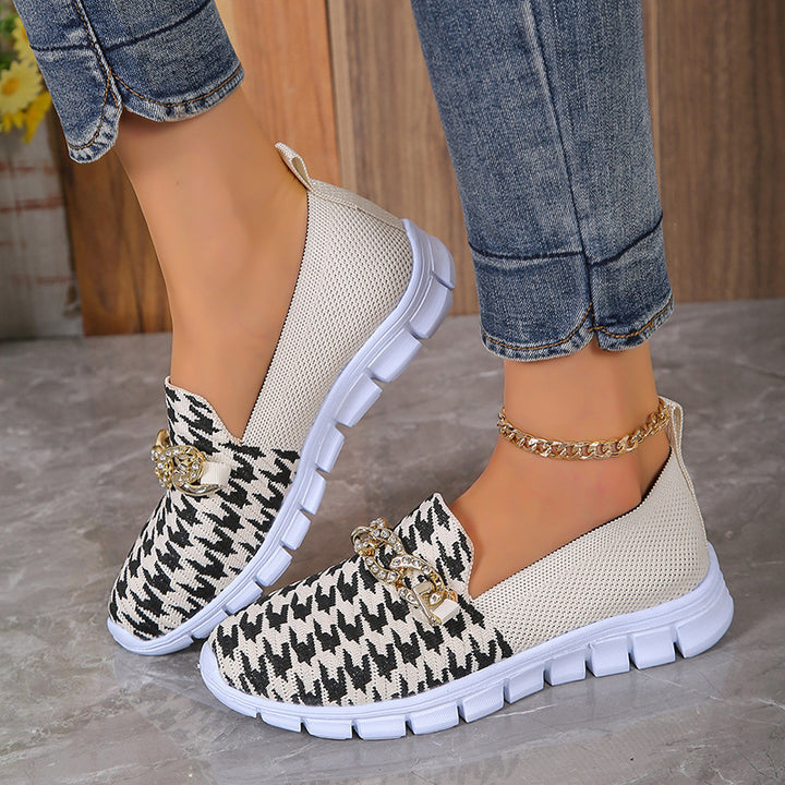 Women's Houndstooth Print Chain Mesh Loafers