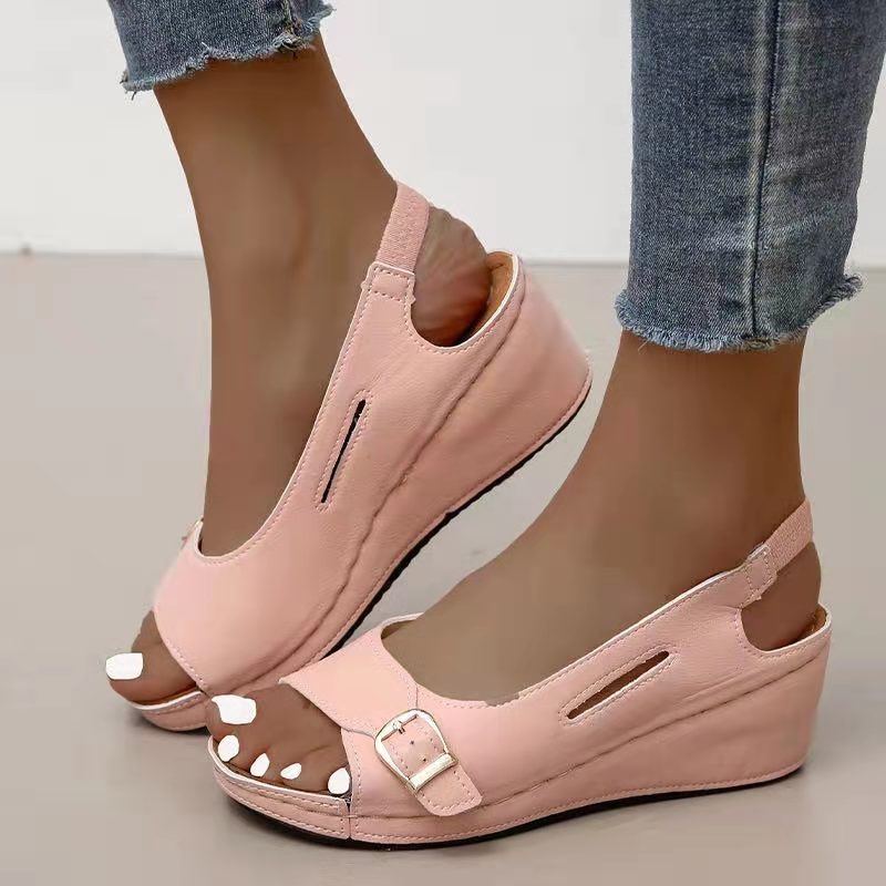 Women's Roman Sandals with Buckle in Pink | Confetti Living